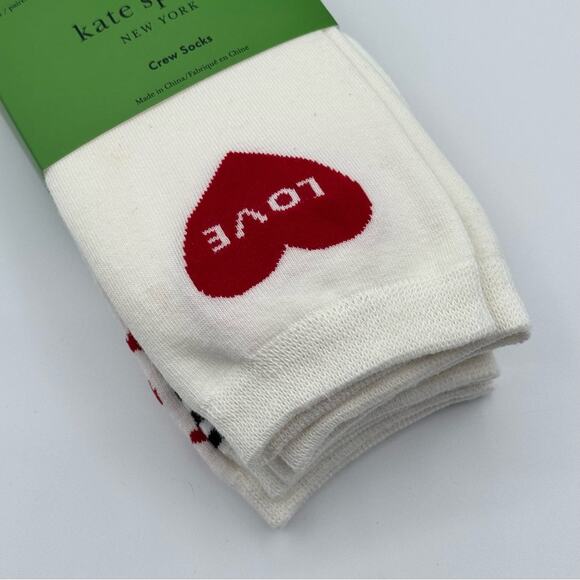 Kate Spade New York White Red Black Hearts Striped Crew Socks 3 Pairs Valentines - Picture 3 of 7